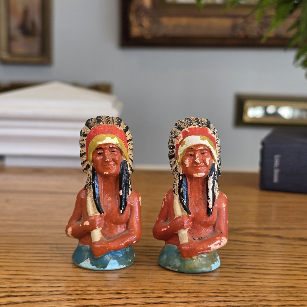 Vintage Native American Chief & Bust Shaker Pairs Paint Loss